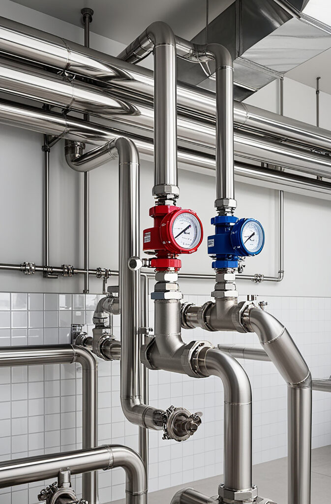 modern industry stainless steel pipe and valve network